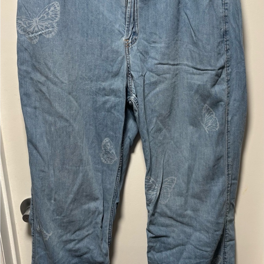Hollister Blue Denim Jeans with Butterfly Print 16 R